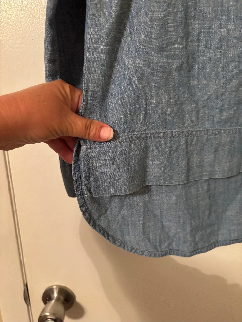 J. Crew Light Blue Chambray Button-Shoulder Long Sleeve Top